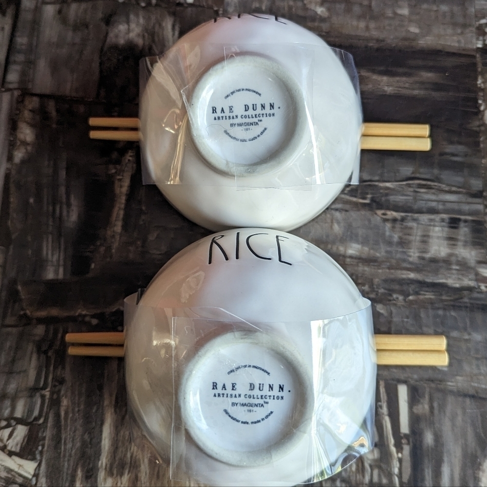 🇺🇲Rae Dunn Rice Bowl Set with Branded Bamboo Chopsticks 🥢 - Picture 2 of 4